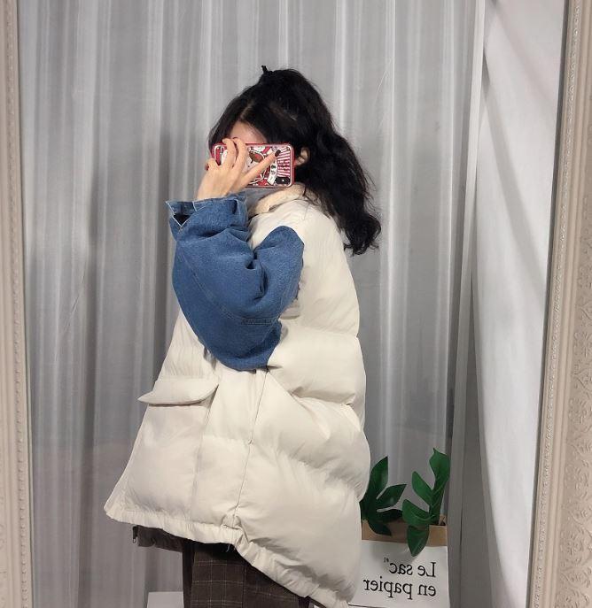 itGirl Shop PUFF PADDED DENIM SLEEVES THICK WINTER JACKET