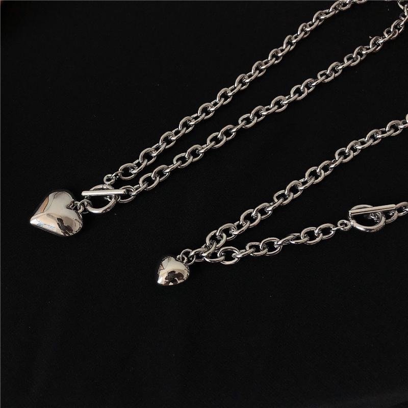 itGirl Shop PUNK AESTHETIC HUGE HEART SILVER CHAIN NECKLACE