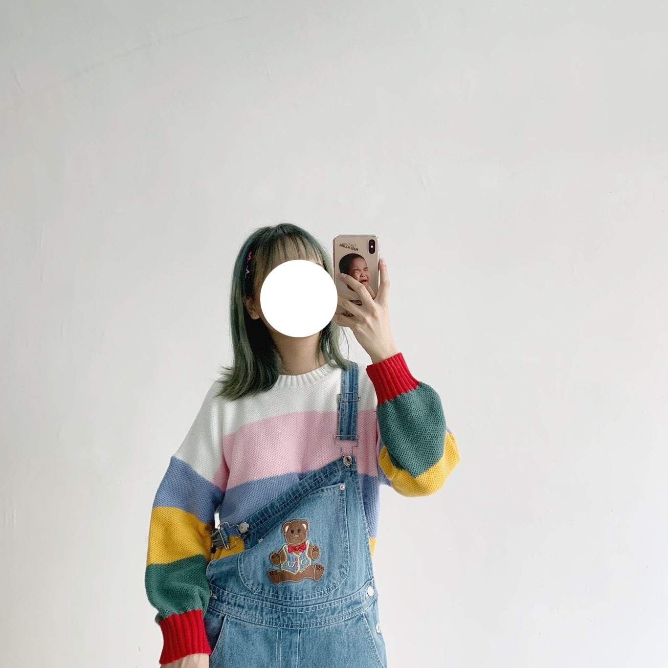 itGirl Shop RAINBOW STRIPES KNITTED O-NECK OVERSIZED SWEATER