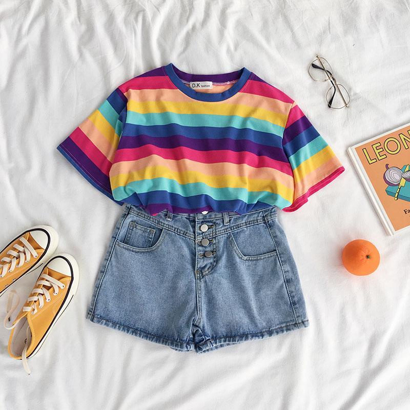 itGirl Shop - Aesthetic Clothing -Rainbow Stripes Pastel Aesthetic