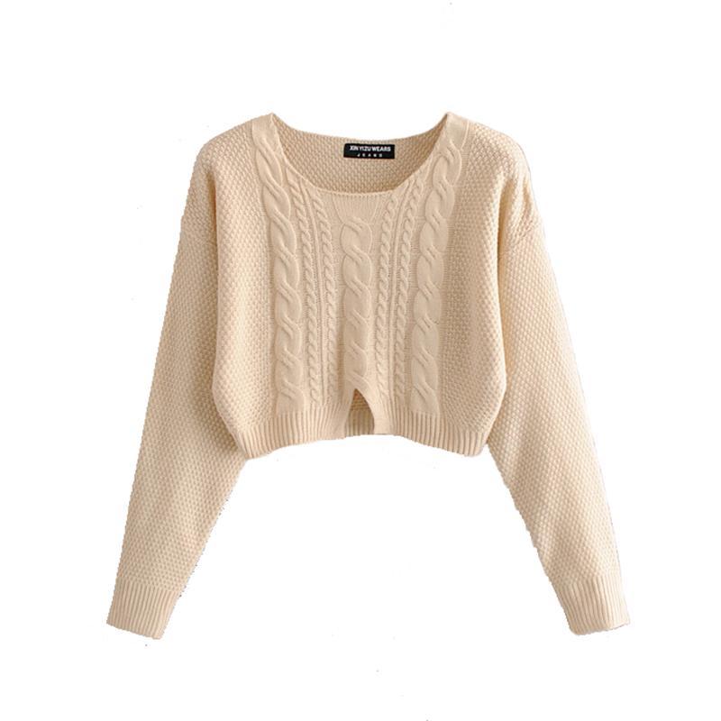 itGirl Shop RED BEIGE BLACK WHITE KNIT CROPPED SWEATER