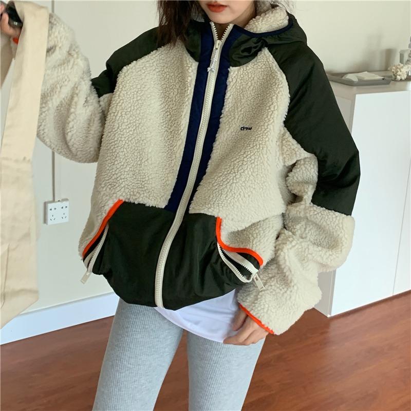 itGirl Shop RETRO AESTHETIC CURLY FAUX FUR OVERSIZE HOODED JACKET