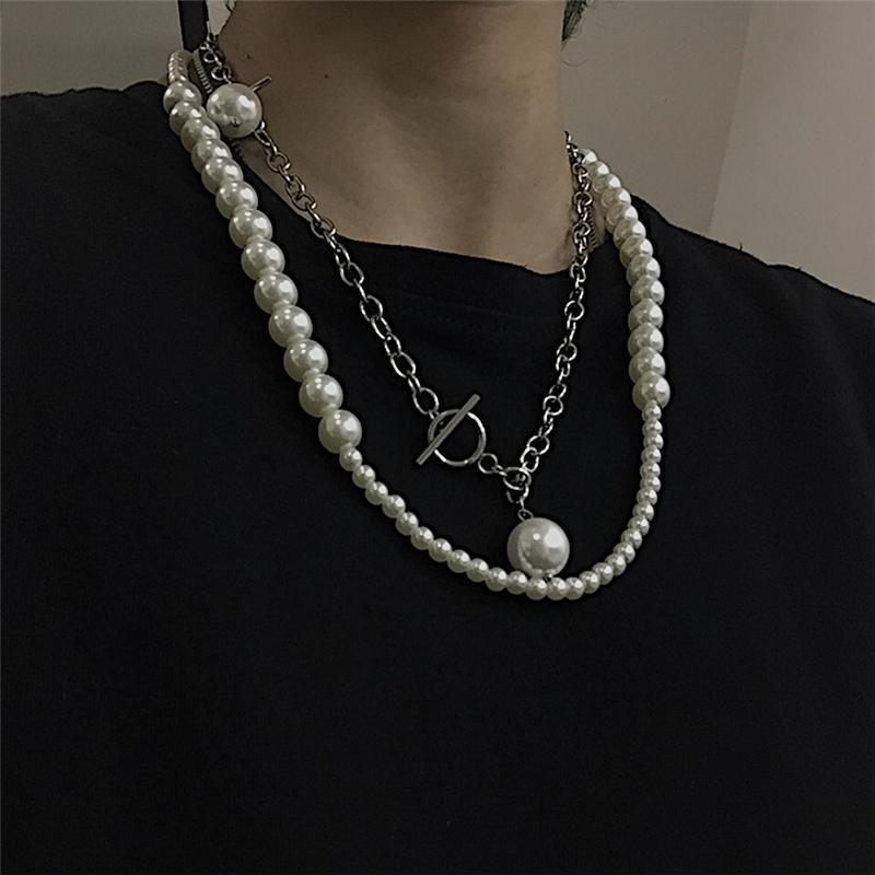 Retro Aesthetic Pearl Beads Silver Chain Necklace