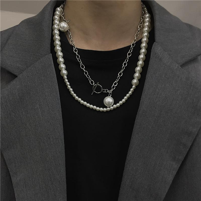 Retro Aesthetic Pearl Beads Silver Chain Necklace