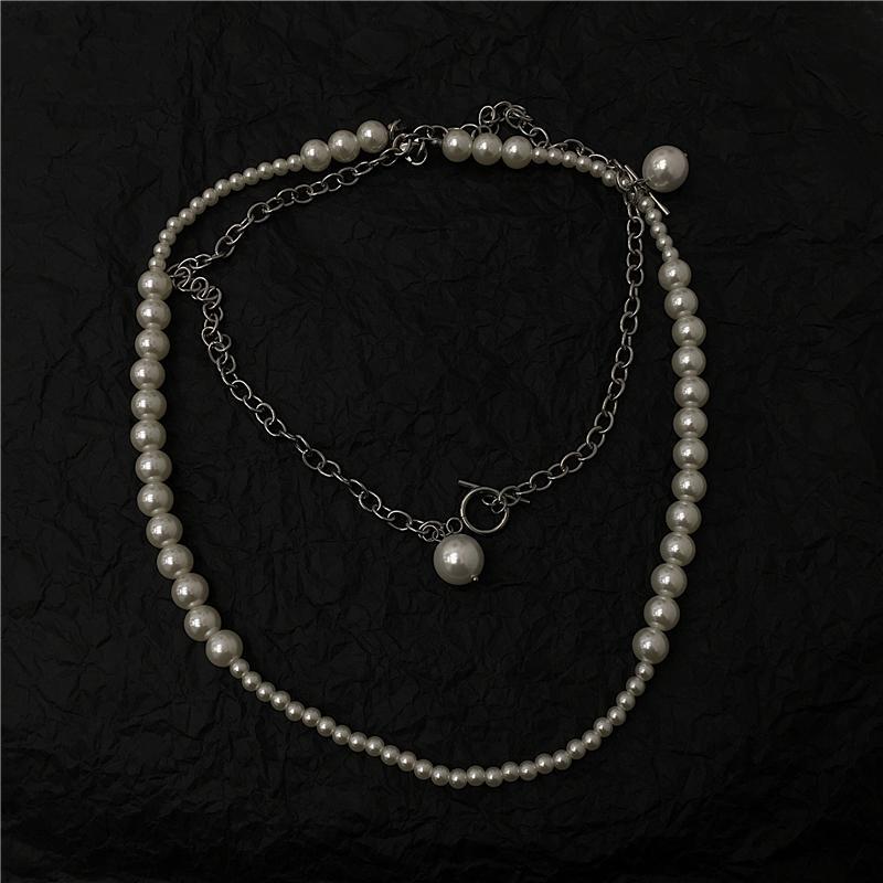 Retro Aesthetic Pearl Beads Silver Chain Necklace
