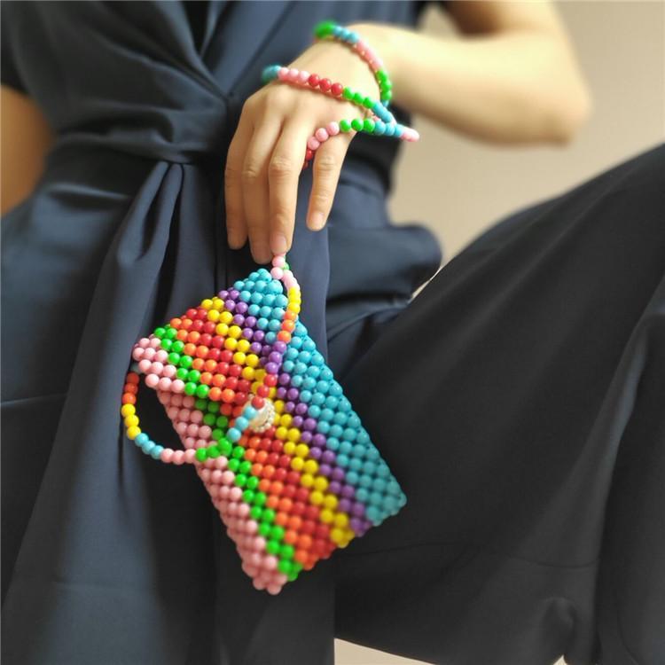 Retro Candy Color Rainbow Beads Purse Bead Bag
