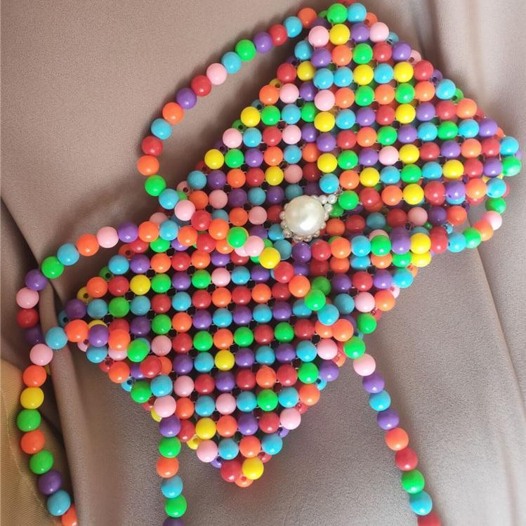 Retro Candy Color Rainbow Beads Purse Bead Bag