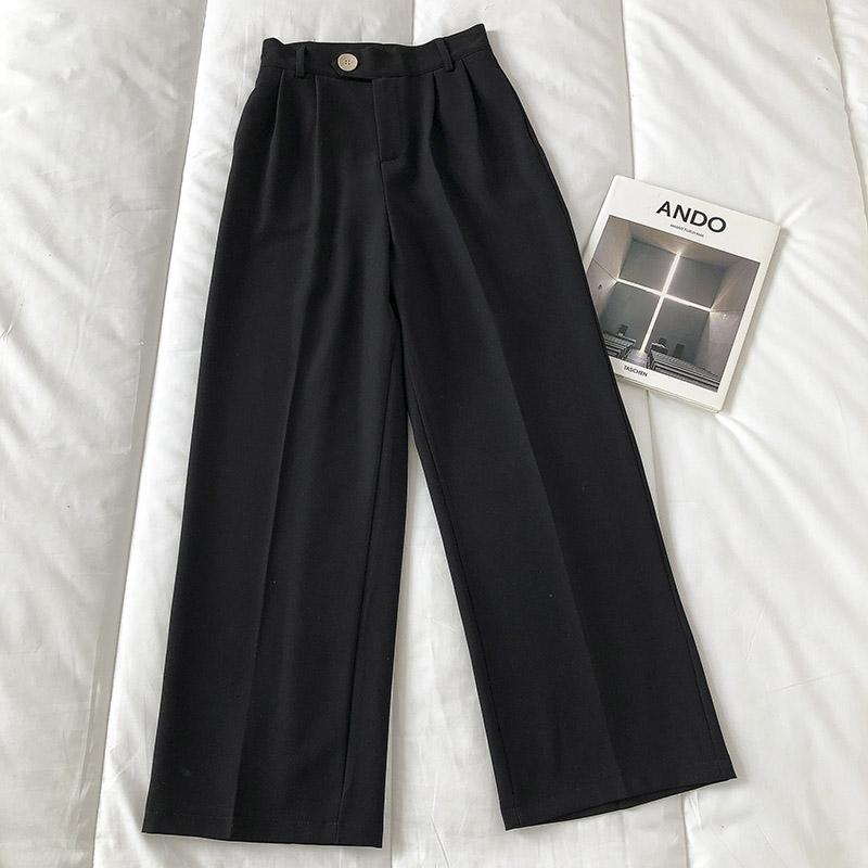 itGirl Shop RETRO CASUAL SUIT WIDE STRAIGHT SOLID COLORS PANTS
