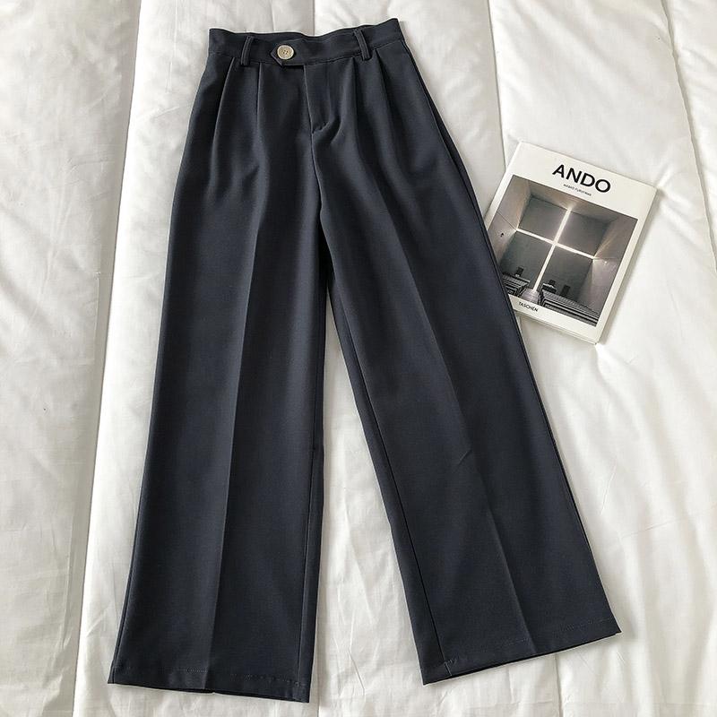 itGirl Shop RETRO CASUAL SUIT WIDE STRAIGHT SOLID COLORS PANTS