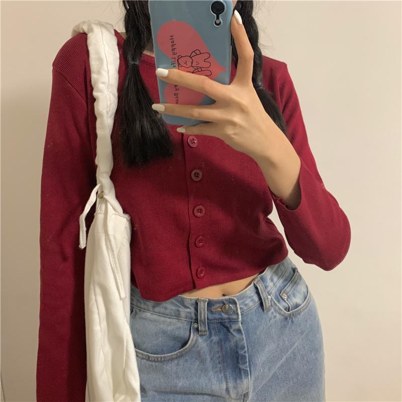 Retro Solid Colors Thin Cropped Cardigan