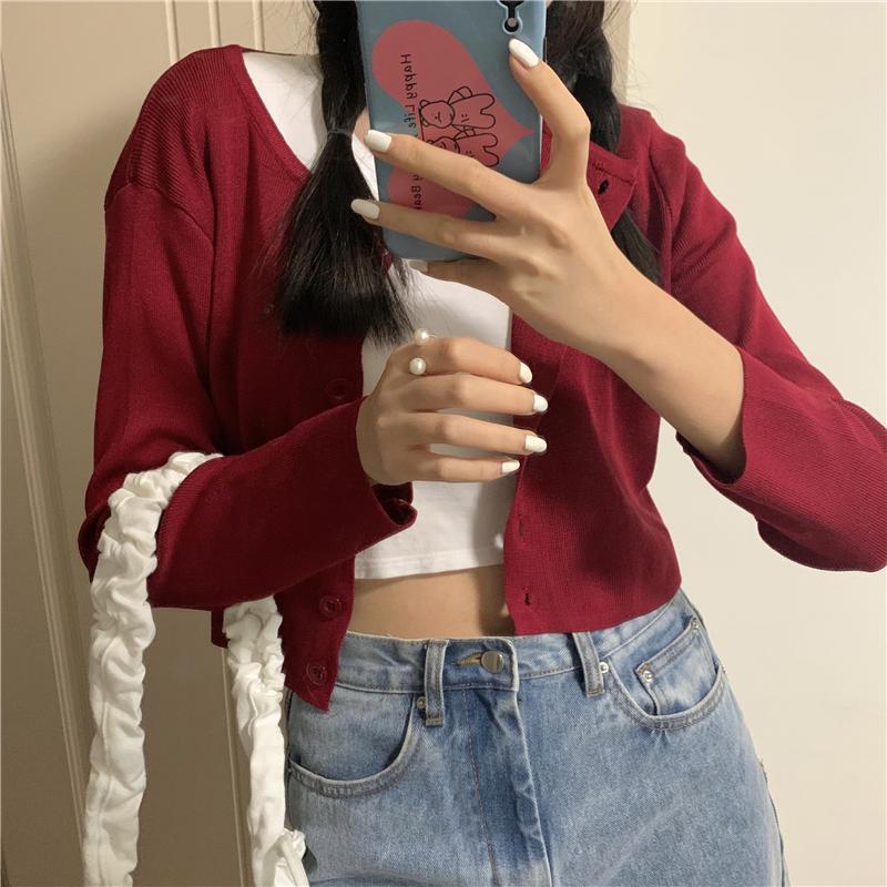 Retro Solid Colors Thin Cropped Cardigan
