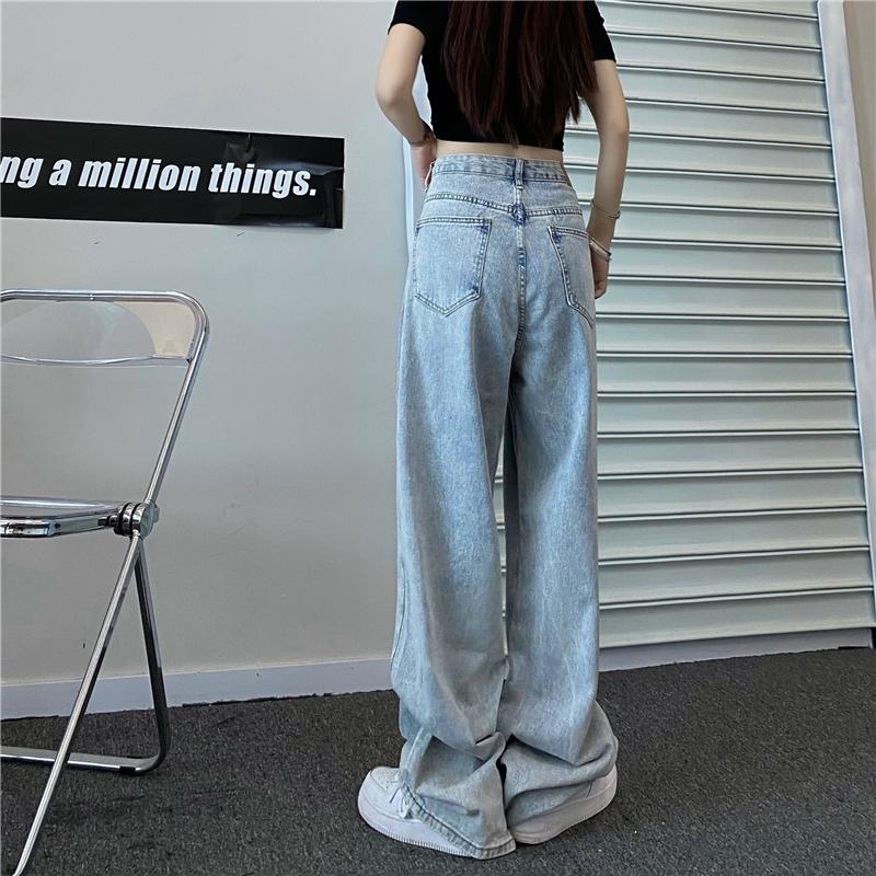 itGirl Shop RETRO WASHED LIGHT BLUE HIGH WAIST BAGGY LOOSE JEANS