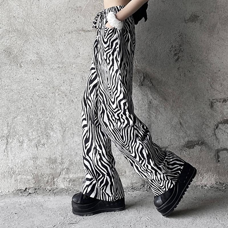 Retro Zebra Print Monochrome High Waist Loose Pants