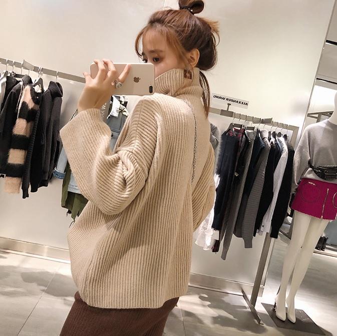 itGirl Shop RIBBED KNIT HIGH NECK LOOSE SWEATER