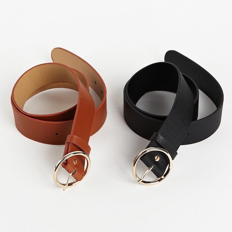 itGirl Shop ROUND BUCKLE BLACK LEATHER VINTAGE BELT