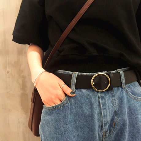 itGirl Shop ROUND BUCKLE BLACK LEATHER VINTAGE BELT