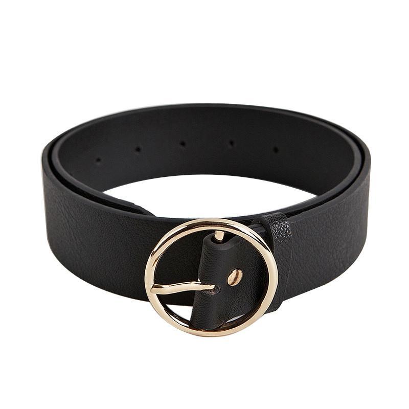 itGirl Shop ROUND BUCKLE BLACK LEATHER VINTAGE BELT