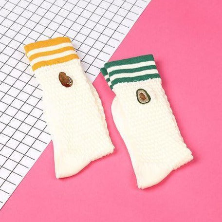Aesthetic Clothing itGirl Shop SALE AVOCADO EMBROIDERY STRIPED SOCKS