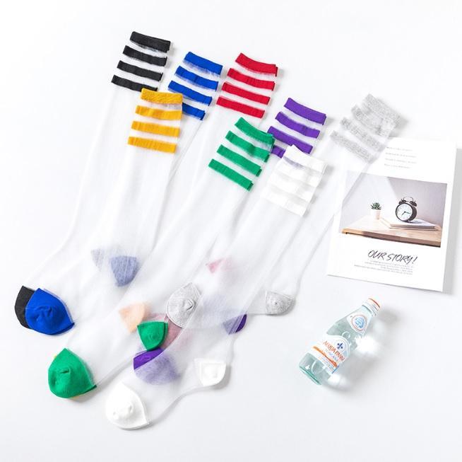 Aesthetic Clothing itGirl Shop SALE COLORFUL AESTHETIC KNEE-HIGH THIN TRANSPARENT SOCKS