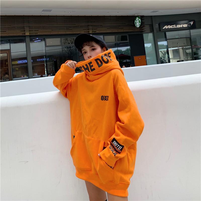 itGirl Shop SALE DOPE LETTERS PRINT BLACK ORANGE OVERSIZED HOODED SWEATSHIRT