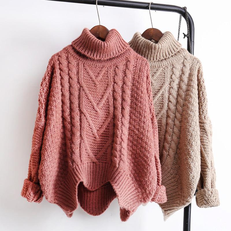 itGirl Shop SALE FRONT THICK KNIT BRAID LINES EARTH COLORS WARM SWEATER