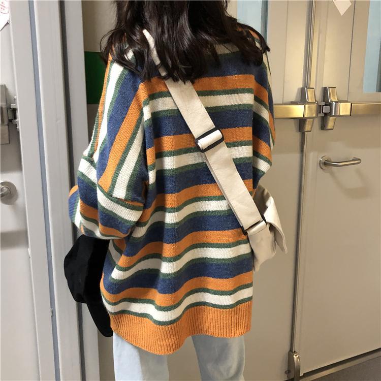 itGirl Shop SALE OVERSIZE STRIPED GRAY YELLOW BLUE SWEATER