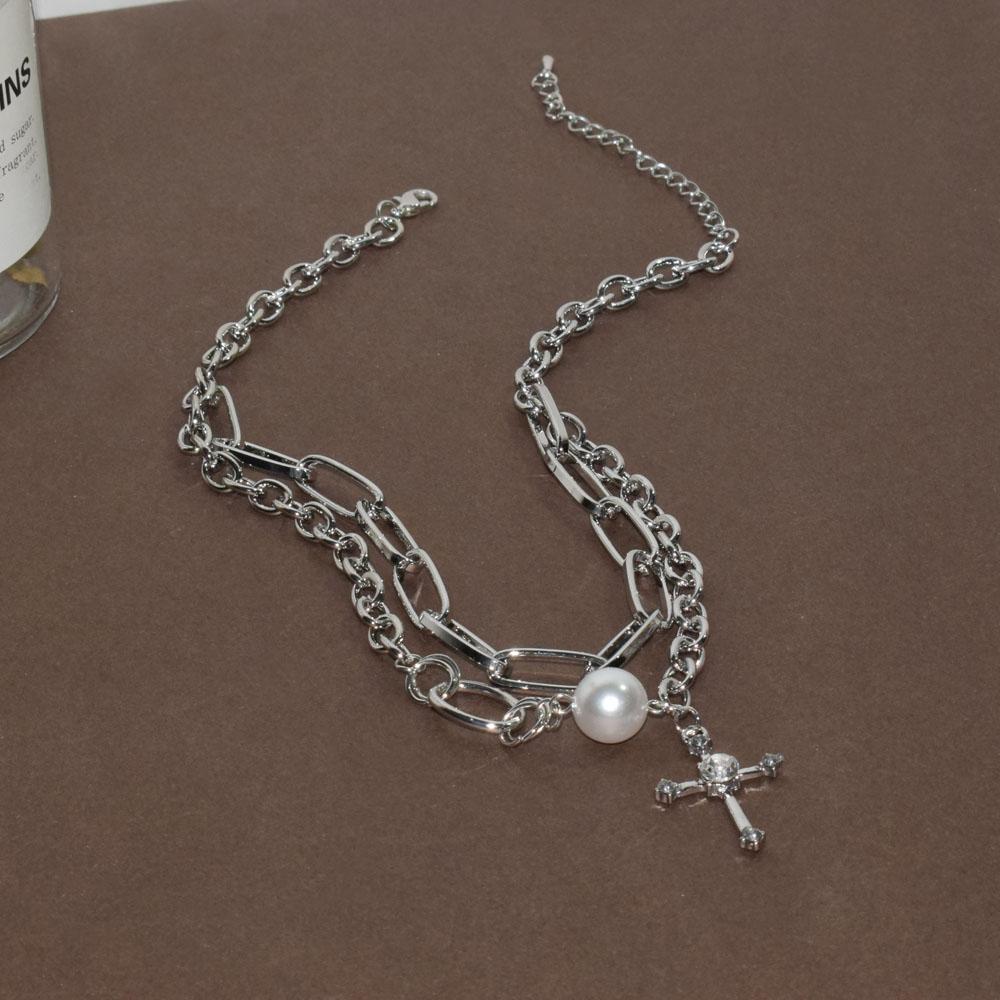 itGirl Shop SILVER CROSS PENDANT GOTH AESTHETIC CHAIN NECKLACE