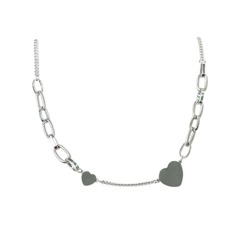 itGirl Shop SILVER HEART E GIRL THICK CHAIN CHOKER NECKLACE