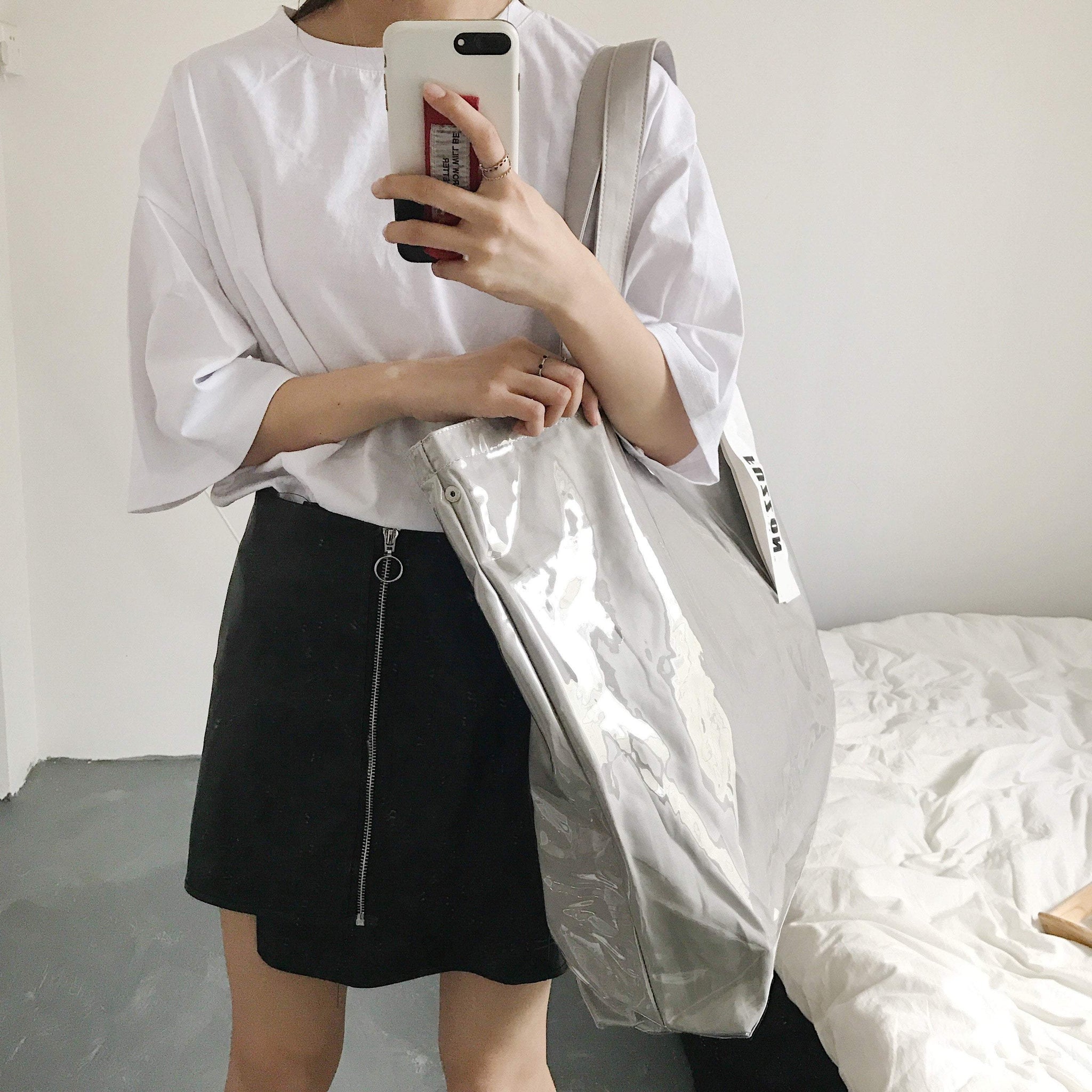 Silver Waterproof Tumblr Large Shoulder Bag