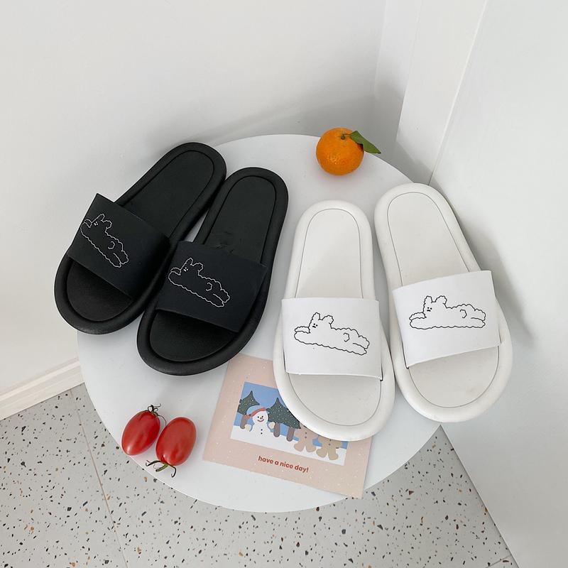 Simple Summer Black White Printed Flat Slipper Sandals