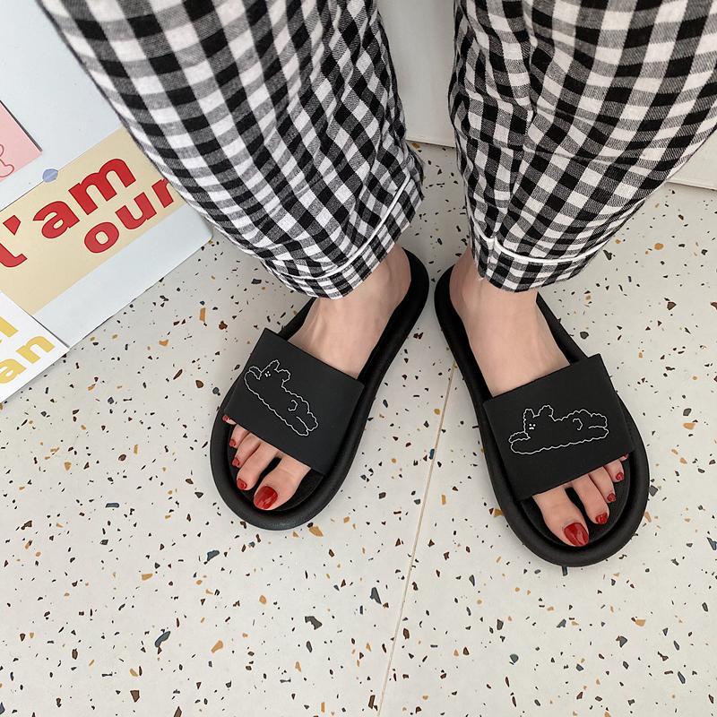 Simple Summer Black White Printed Flat Slipper Sandals