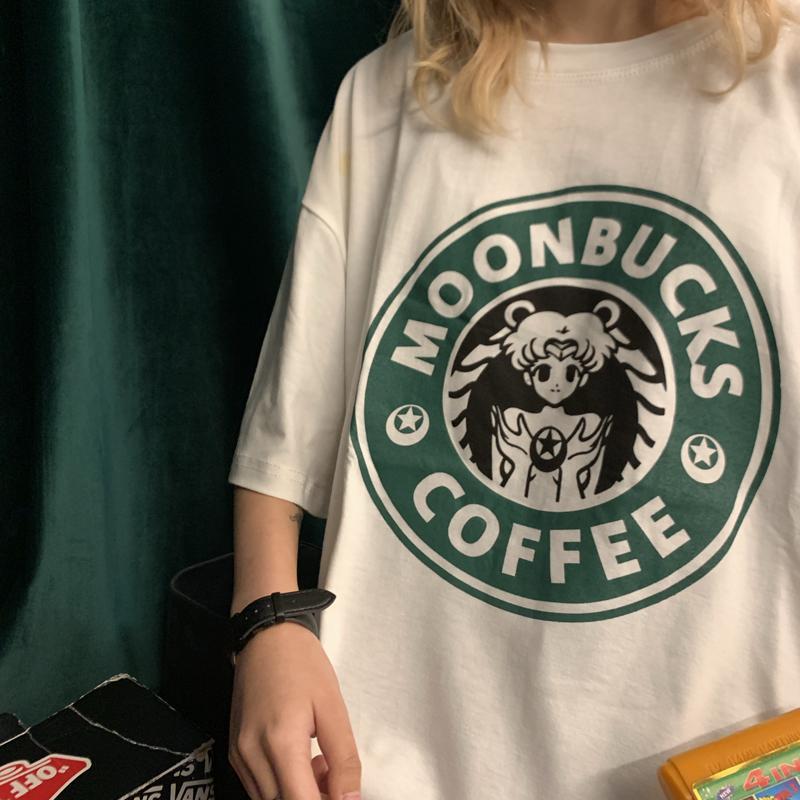 itGirl Shop SM MOONBUCKS COFFEE PRINTING OVERSIZED T-SHIRT