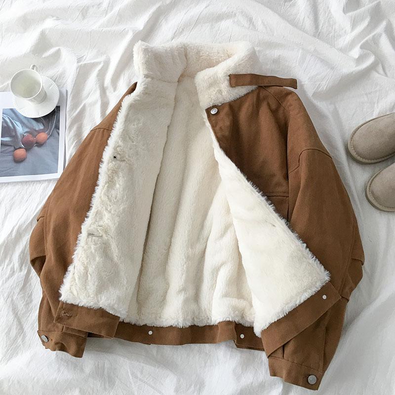 Soft Aesthetic Faux Fur Warm Lining Loose Jacket