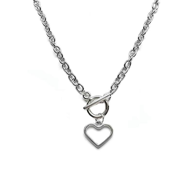 itGirl Shop SOFT AESTHETIC HEART SILVER PENDANT CHAIN NECKLACE