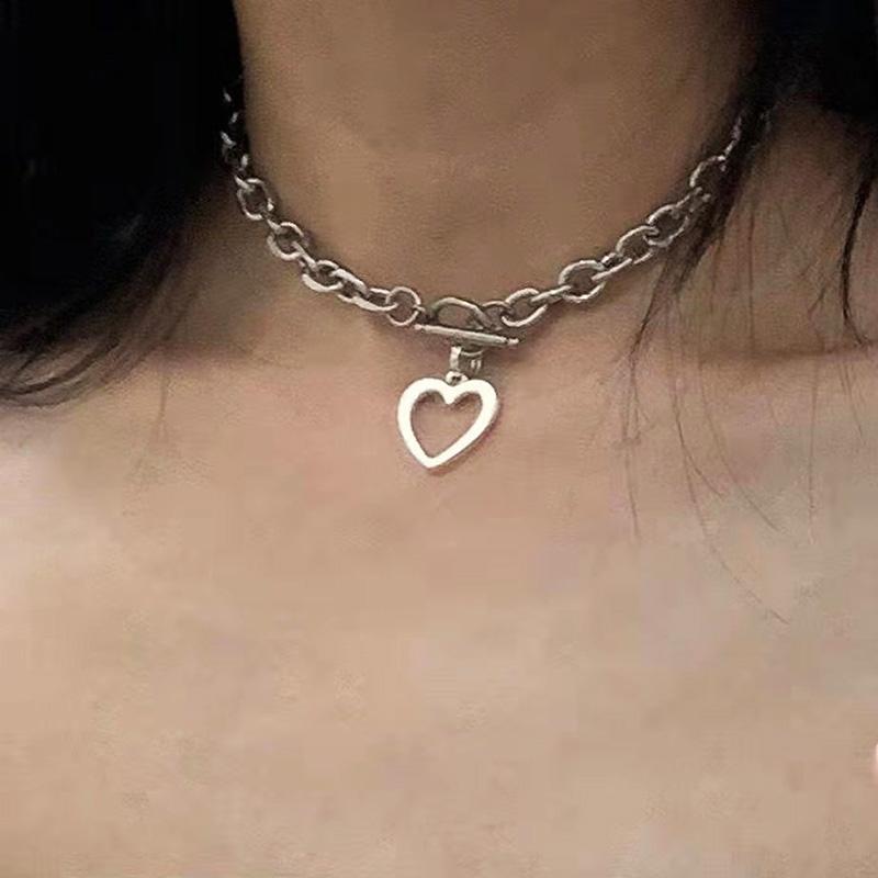 itGirl Shop SOFT AESTHETIC HEART SILVER PENDANT CHAIN NECKLACE