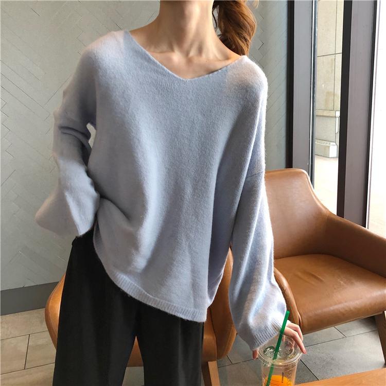 itGirl Shop SOFT COZY PASTEL COLORS V-NECK KNITTED PULLOVER