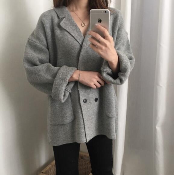 itGirl Shop SOFT DOUBLE BREASTED KNIT CARDIGAN
