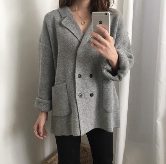 itGirl Shop SOFT DOUBLE BREASTED KNIT CARDIGAN