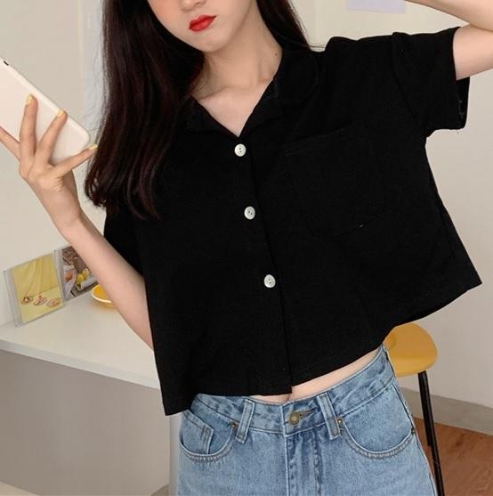 Solid Colors Loose Casual Cropped Shirt
