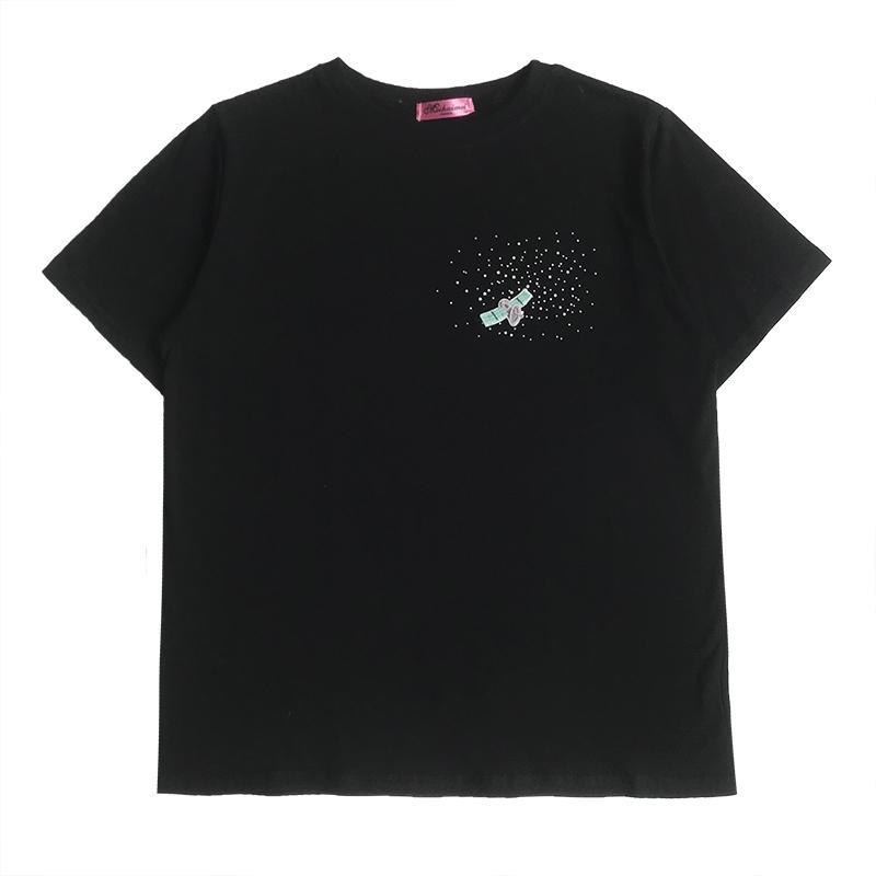 itGirl Shop SPACE THEME SMALL EMBROIDERY OVERSIZED T-SHIRT