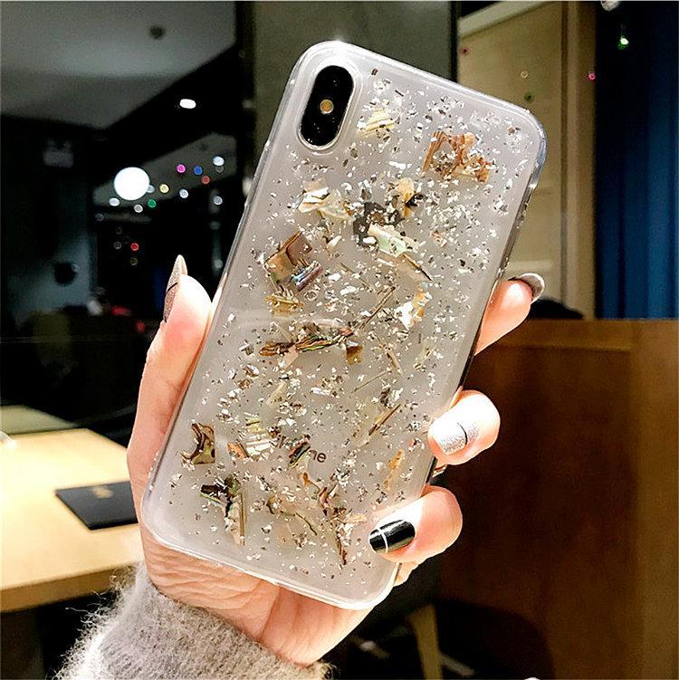itGirl Shop SPARKLE SILVER GOLD FLAKES SILICONE TRANSPARENT IPHONE COVER CASE