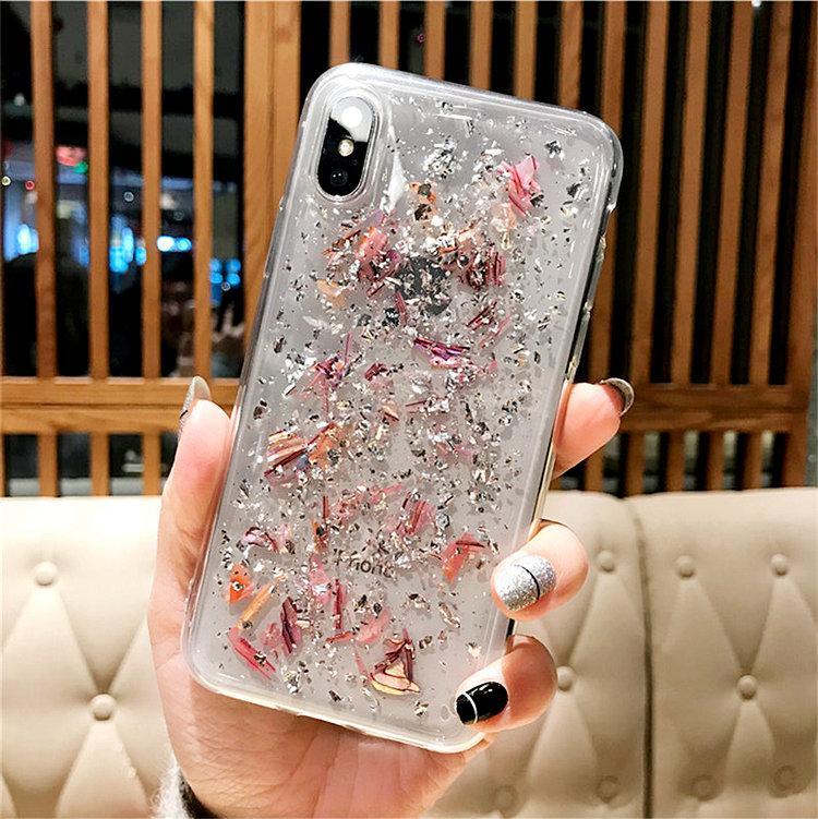 itGirl Shop SPARKLE SILVER GOLD FLAKES SILICONE TRANSPARENT IPHONE COVER CASE