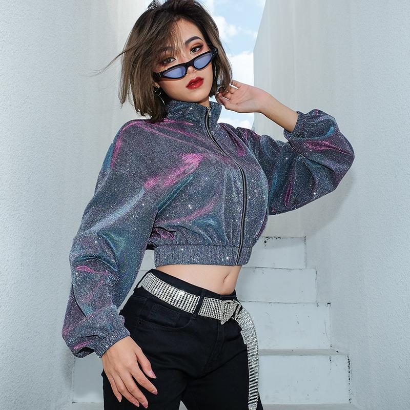 itGirl Shop SPARKLY CROPPED RETRO LONG SLEEVED JACKET
