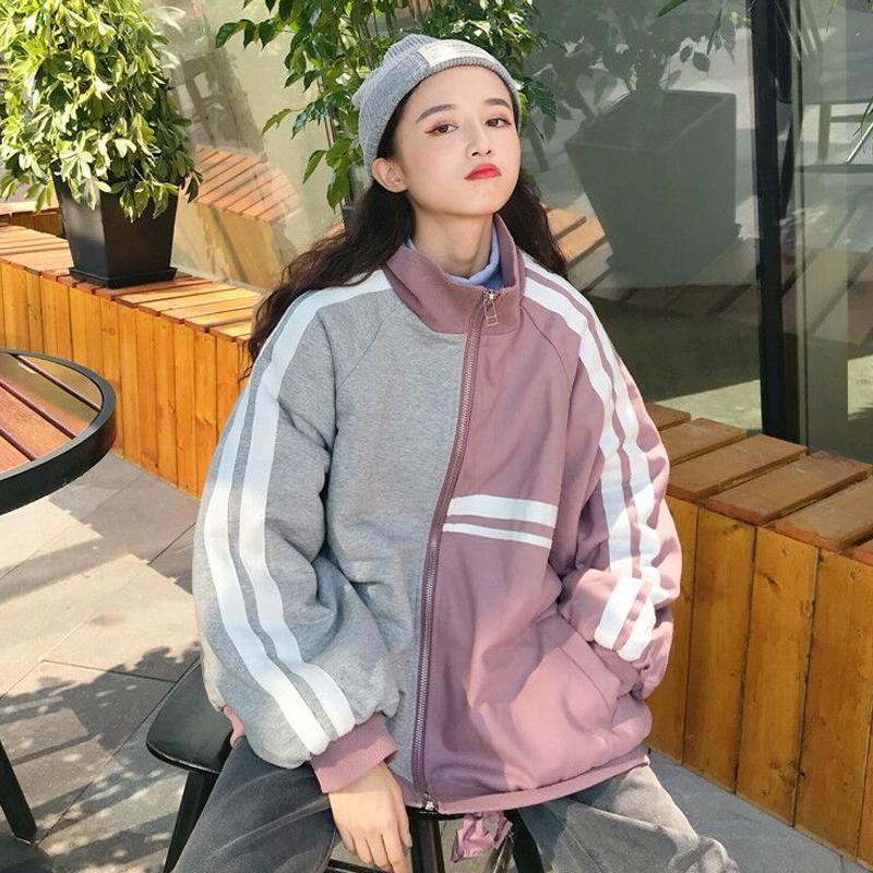 itGirl Shop SPORTY LINES GRAY PINK LOOSE JACKET