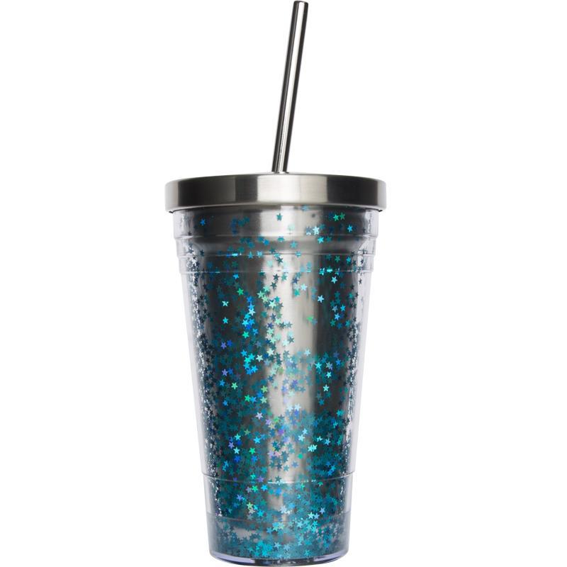 itGirl Shop STAINLESS STEEL STRAW COLORFUL SPARKLES LARGE GLASS