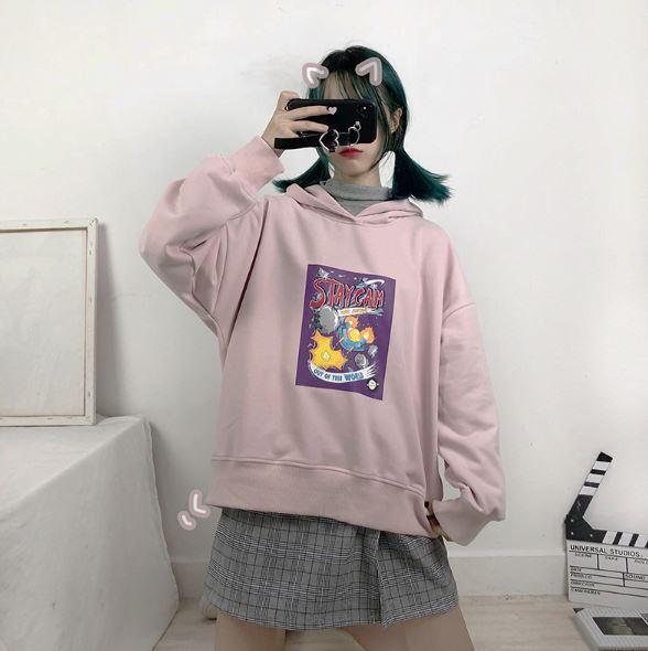 itGirl Shop STAY CALM LETTERS PASTEL COLORS HOODED SWEATSHIRT