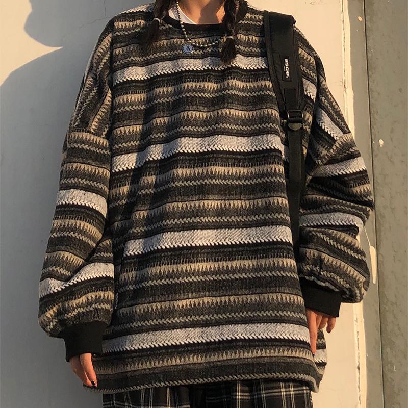 itGirl Shop STRIPED KOREAN AESTHETIC KNIT OVERSIZED SWEATER