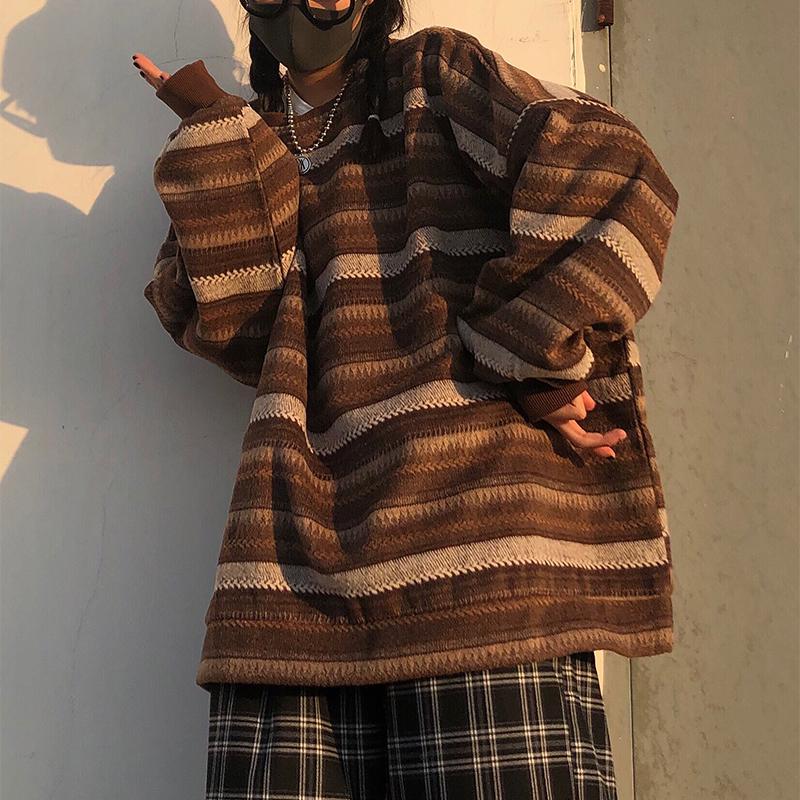 itGirl Shop STRIPED KOREAN AESTHETIC KNIT OVERSIZED SWEATER