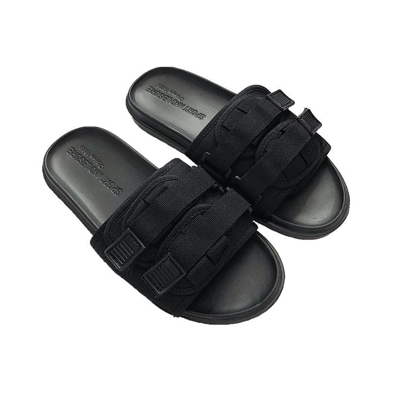 Summer Canvas Velcro Black White Slipper Sandals