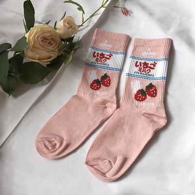 itGirl Shop SWEET MOON STRAWBERRY EMBROIDERY COTTON SOCKS